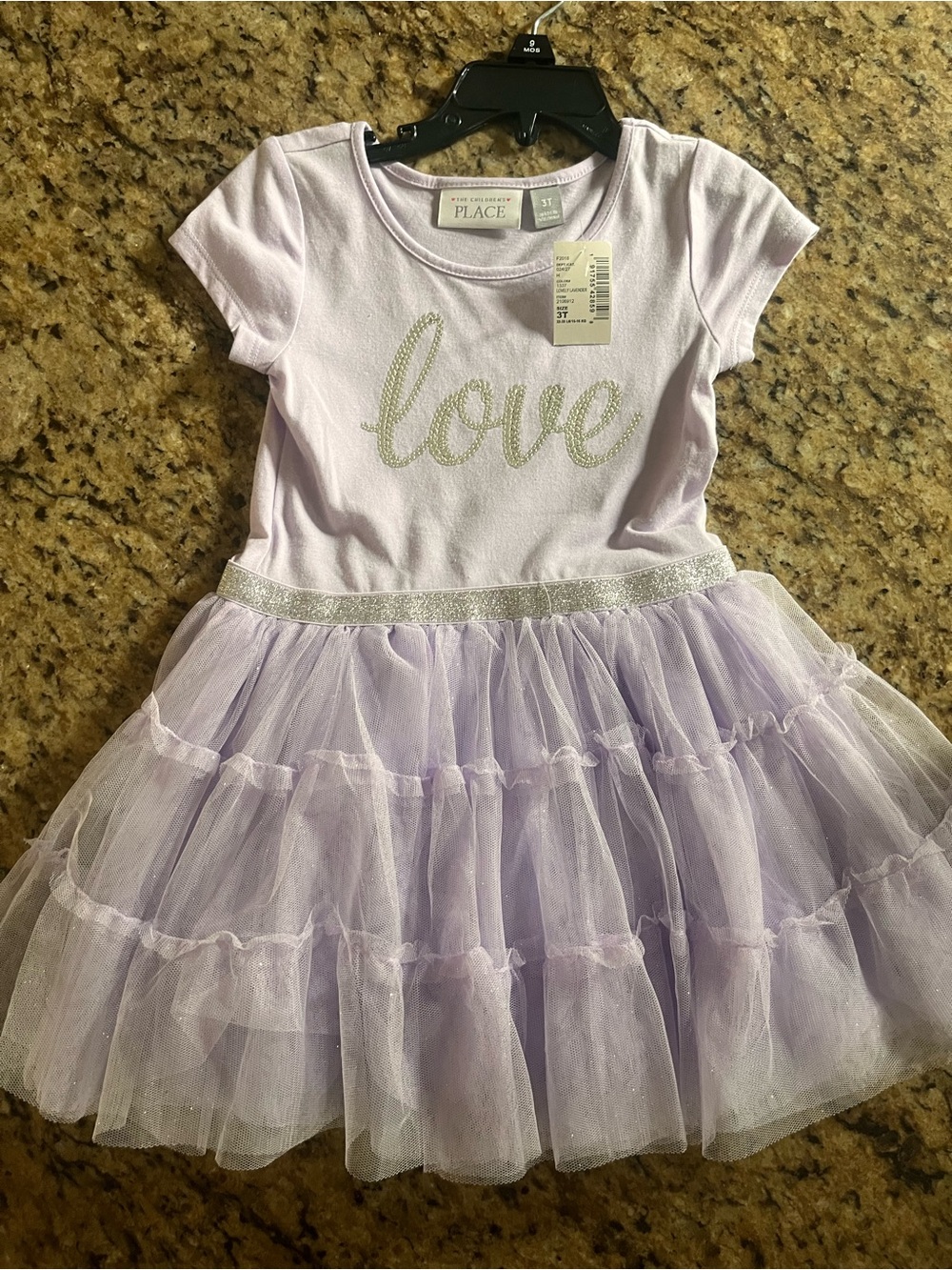 The Children's Place Lilac Tulle 'Love' Dress with Silver Glitter